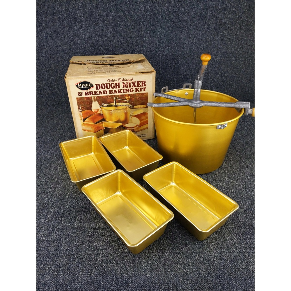 Mirro Vintage Dough Mixer Bread Baking Kit Gold Aluminum Hand Crank Set